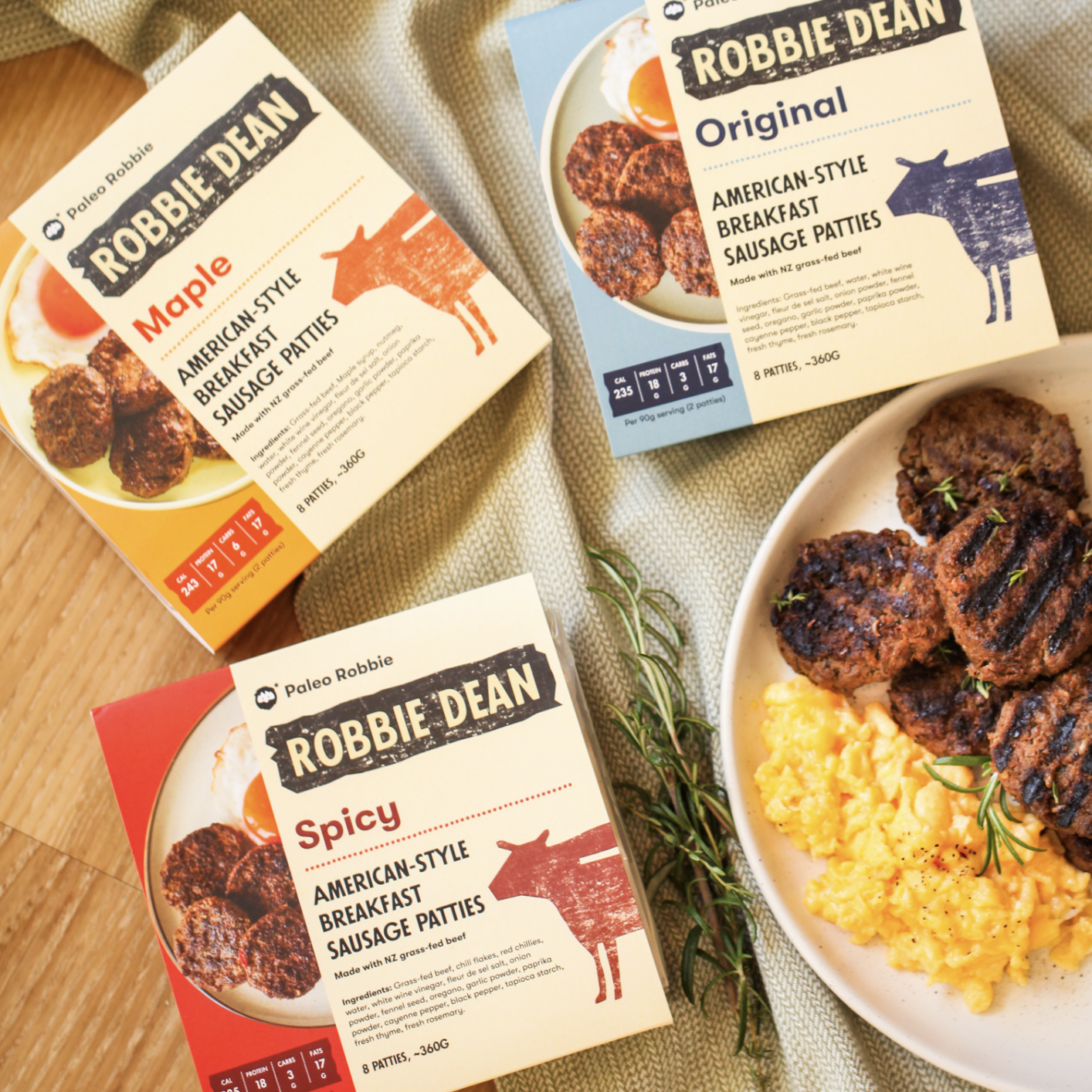 Maple American-style beef sausage breakfast patties
